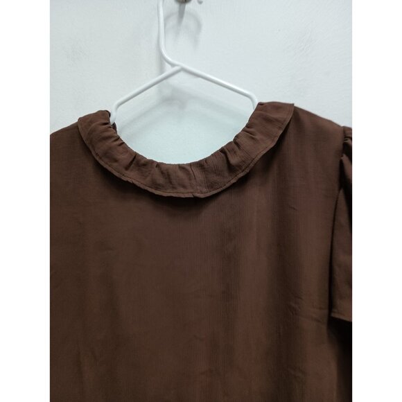 Dennis By Dennis Basso Top Womens Size 1X Brown Ruffle Chiffon Fairy Romantic - Picture 8 of 9